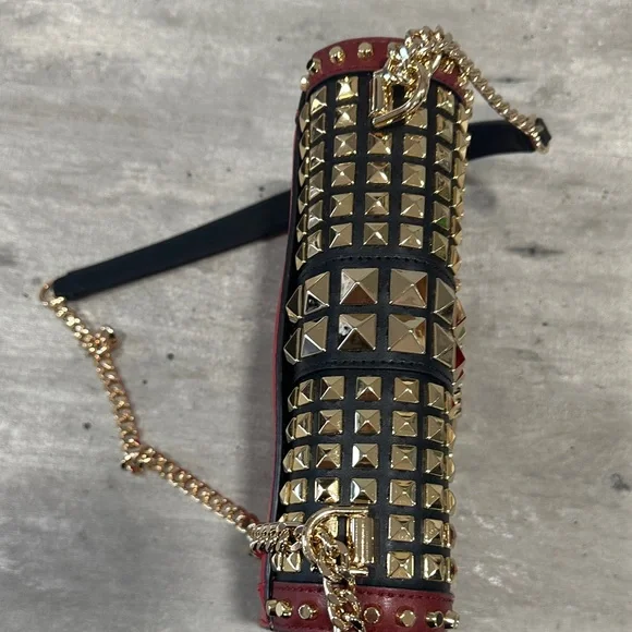 Michael Kors Red and Black Studded Crossbody Bag - Picture 4 of 8